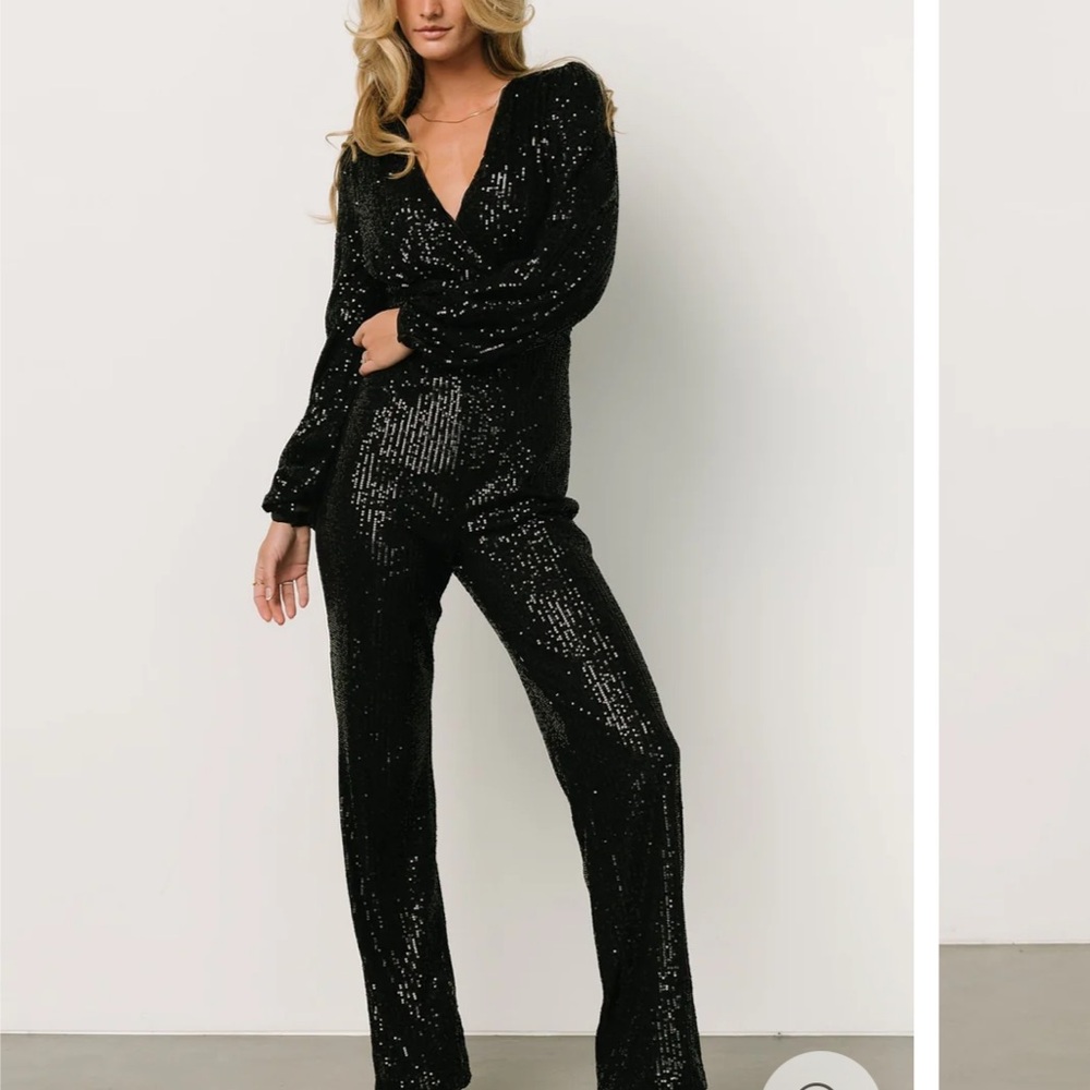 Miss Avenue Black Comet Sparkly Sequin Surplice Deep V-Neckline Jumpsuit NWT 2X